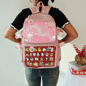 Large Ita Backpack, Kawaii Anime School Bag, Clear Window Lightweight Durable Itabag, Cute Display Backpack for Pins, Laptop Backpacks.