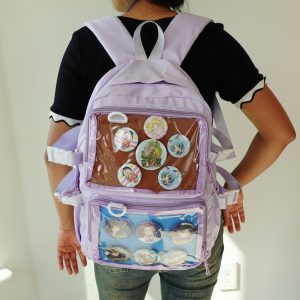 Large Ita Backpack, Kawaii Anime School Bag, Clear Window Lightweight Durable Itabag, Cute Display Backpack for Pins, Laptop Backpacks.