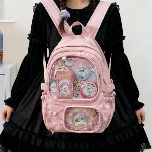 Large ita backpack with 2 clear window, ITA Backpack,enamel pin display bag,anime convention bag, clear window ita backpack, school backpack