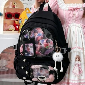 Large ita backpack with 2 clear window, ITA Backpack,enamel pin display bag,anime convention bag, clear window ita backpack, school backpack