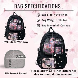 Large ita backpack with 2 clear window, ITA Backpack,enamel pin display bag,anime convention bag, clear window ita backpack, school backpack
