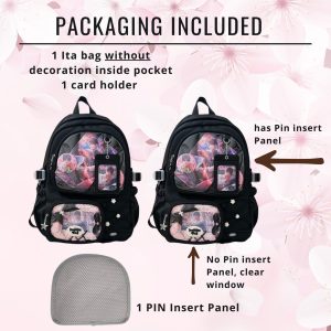 Large ita backpack with 2 clear window, ITA Backpack,enamel pin display bag,anime convention bag, clear window ita backpack, school backpack