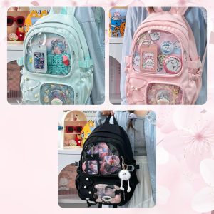 Large ita backpack with 2 clear window, ITA Backpack,enamel pin display bag,anime convention bag, clear window ita backpack, school backpack