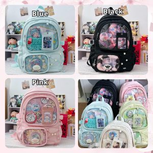 Large ita backpack with 2 clear window, ITA Backpack,enamel pin display bag,anime convention bag, clear window ita backpack, school backpack