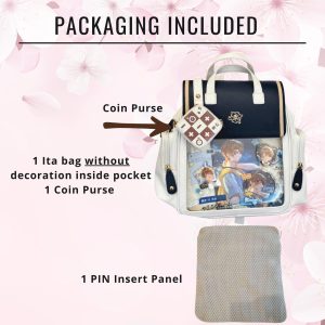 Large ita backpack with clear window, ITA Backpack,enamel pin display bag,anime convention bag, clear window ita backpack, school backpack