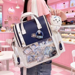 Large ita backpack with clear window, ITA Backpack,enamel pin display bag,anime convention bag, clear window ita backpack, school backpack
