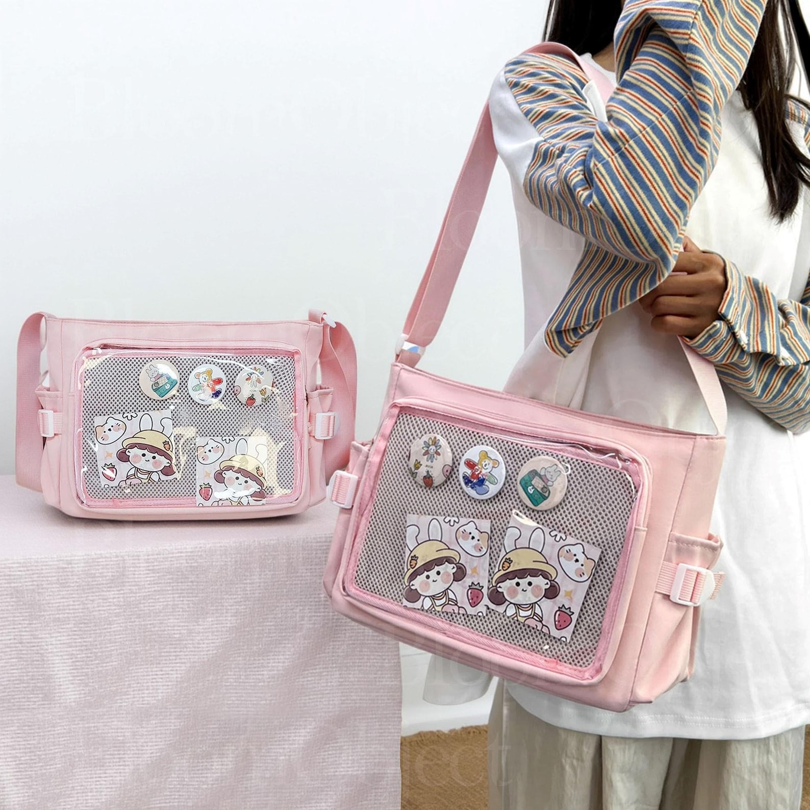 Large Ita Bag Crossbody – Clear Window Pin Display Purse, Kawaii Anime Itabag, Cute Shoulder Bag Gift for Her, Ita Crossbody Bag, Pin Wallet