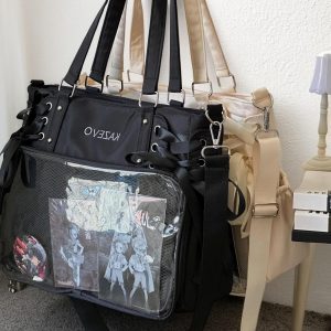 Large Ita Bag with Bow Ribbon, Clear Window Bag, Pin Display Bag, Ita Crossbody Bag, Cute Shoulder Purse with Clear Window, Gift for Girl