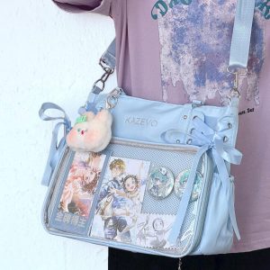Large Ita Bag with Bow Ribbon, Clear Window Bag, Pin Display Bag, Ita Crossbody Bag, Cute Shoulder Purse with Clear Window, Gift for Girl
