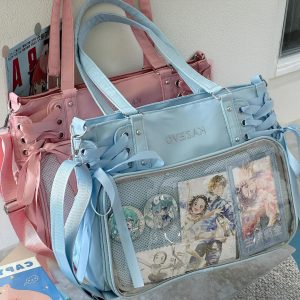 Large Ita Bag with Bow Ribbon, Clear Window Bag, Pin Display Bag, Ita Crossbody Bag, Cute Shoulder Purse with Clear Window, Gift for Girl