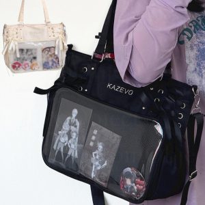 Large Ita Bag with Bow Ribbon, Clear Window Bag, Pin Display Bag, Ita Crossbody Bag, Cute Shoulder Purse with Clear Window, Gift for Girl