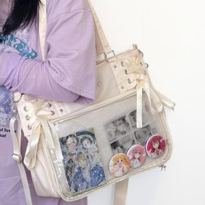 Large Ita Bag with Bow Ribbon, Clear Window Bag, Pin Display Bag, Ita Crossbody Bag, Cute Shoulder Purse with Clear Window, Gift for Girl