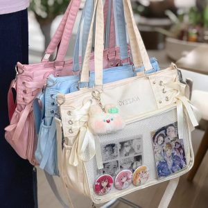Large Ita Bag With Insert, Clear Window Display, Kawaii Daily Crossbody & Shoulder Bag For Pins, Versatile Commuter Bag, Anime Messenger