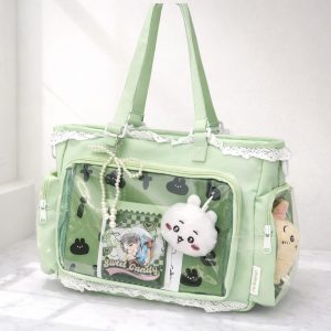 Large Ita Shoulder Bag, Custom Anime Pin Display Backpack, Transparent Kawaii Bag for Girls, Back-to-School Gift, Everyday Messenger Purse