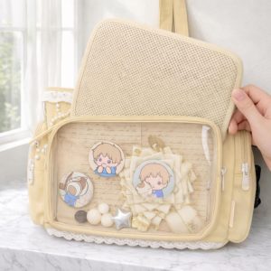 Large Ita Shoulder Bag, Custom Anime Pin Display Backpack, Transparent Kawaii Bag for Girls, Back-to-School Gift, Everyday Messenger Purse