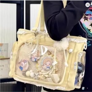 Large Ita Shoulder Bag, Custom Anime Pin Display Backpack, Transparent Kawaii Bag for Girls, Back-to-School Gift, Everyday Messenger Purse