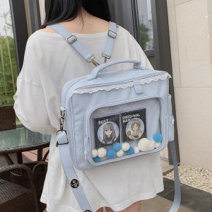 Large Ita Shoulder Bag, Custom Anime Pin Display Backpack, Transparent Kawaii Bag for Girls, Back-to-School Gift, Everyday Messenger Purse