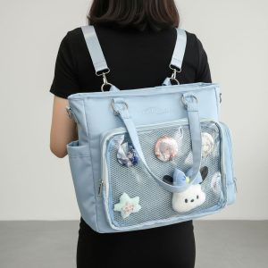 Large Multi-Way Tote Ita Bag– Crossbody Bag Customized, Transparent Pin Display Shoulder Bag, Travel & Everyday Bag For Women,Nylon Backpack