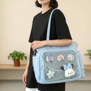 Large Multi-Way Tote Ita Bag– Crossbody Bag Customized, Transparent Pin Display Shoulder Bag, Travel & Everyday Bag For Women,Nylon Backpack