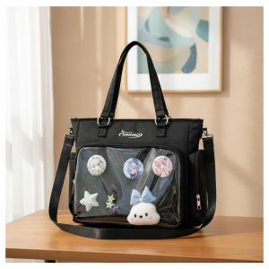 Large Multi-Way Tote Ita Bag– Crossbody Bag Customized, Transparent Pin Display Shoulder Bag, Travel & Everyday Bag For Women,Nylon Backpack