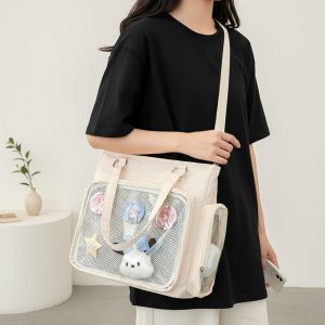 Large Multi-Way Tote Ita Bag– Crossbody Bag Customized, Transparent Pin Display Shoulder Bag, Travel & Everyday Bag For Women,Nylon Backpack