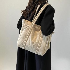 Large Nylon Shoulder Bag for Women – Soft Zipper Tote for Daily Use, Work & Shopping