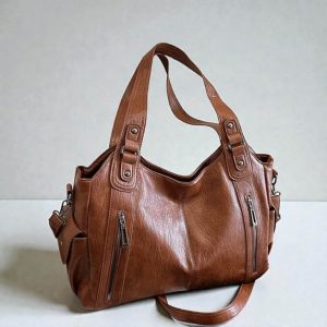 Large Vegan Leather Tote Bag – Soft Women’s Shoulder Handbag & Crossbody Purse