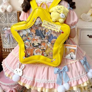 Large Yellow Star ITA backpack, kawaii star bag, ita backpack, enamel pin ita bag, PU leather ita bag, cosplay bag, anime convention ita bag