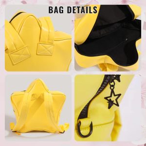 Large Yellow Star ITA backpack, kawaii star bag, ita backpack, enamel pin ita bag, PU leather ita bag, cosplay bag, anime convention ita bag
