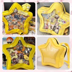 Large Yellow Star ITA backpack, kawaii star bag, ita backpack, enamel pin ita bag, PU leather ita bag, cosplay bag, anime convention ita bag