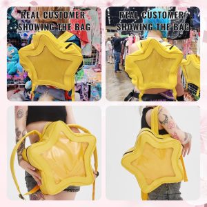 Large Yellow Star ITA backpack, kawaii star bag, ita backpack, enamel pin ita bag, PU leather ita bag, cosplay bag, anime convention ita bag