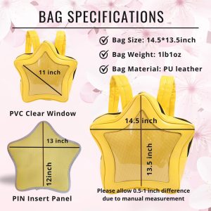 Large Yellow Star ITA backpack, kawaii star bag, ita backpack, enamel pin ita bag, PU leather ita bag, cosplay bag, anime convention ita bag