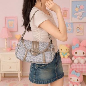 Leopard Print Y2K Purse – Rivet Decor Shoulder Bag