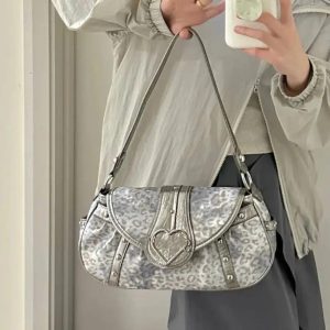 Leopard Print Y2K Purse – Rivet Decor Shoulder Bag