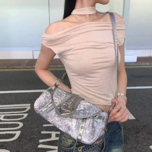 Leopard Print Y2K Purse – Rivet Decor Shoulder Bag