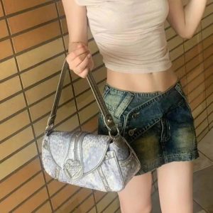 Leopard Print Y2K Purse – Rivet Decor Shoulder Bag