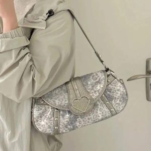 Leopard Print Y2K Purse – Rivet Decor Shoulder Bag