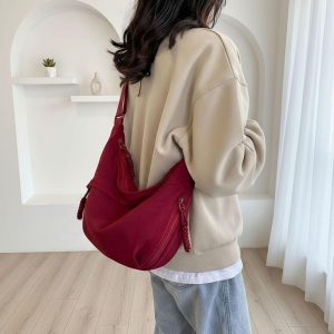 Lightweight Nylon Crossbody Bag, Personalized Bag, Unisex High Capacity Shoulder Bag, Minimalist Travel Purse With Zipper,Dumpling Handbag