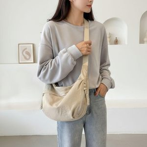 Lightweight Nylon Crossbody Bag, Personalized Bag, Unisex High Capacity Shoulder Bag, Minimalist Travel Purse With Zipper,Dumpling Handbag