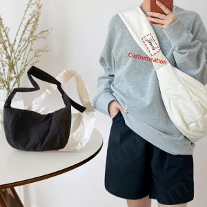 Lightweight Travel Tote, Personalized Nylon Crossbody Shoulder Bag –  Large Shoulder Bag for Women & Students, Pleated Nylon Crossbody Tote