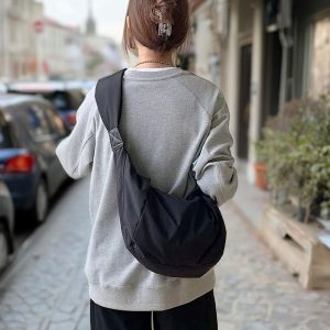 Lightweight Travel Tote, Personalized Nylon Crossbody Shoulder Bag –  Large Shoulder Bag for Women & Students, Pleated Nylon Crossbody Tote