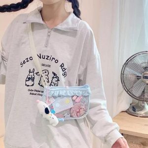 Lolita Ita Bag for Women | 2-in-1 Detachable Backpack & Crossbody | Nylon DIY Anime Badge Bag | Fashion Harajuku Commute Bag