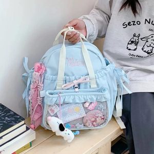 Lolita Ita Bag for Women | 2-in-1 Detachable Backpack & Crossbody | Nylon DIY Anime Badge Bag | Fashion Harajuku Commute Bag