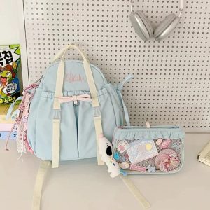 Lolita Ita Bag for Women | 2-in-1 Detachable Backpack & Crossbody | Nylon DIY Anime Badge Bag | Fashion Harajuku Commute Bag