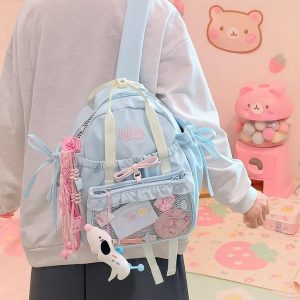 Lolita Ita Bag for Women | 2-in-1 Detachable Backpack & Crossbody | Nylon DIY Anime Badge Bag | Fashion Harajuku Commute Bag