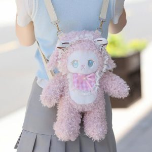 Lolita Sheep Plush Backpack Cute Kawaii Crossbody Soft Animal Bag Women