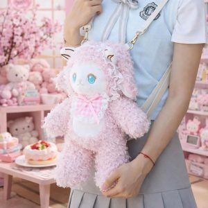 Lolita Sheep Plush Backpack Cute Kawaii Crossbody Soft Animal Bag Women