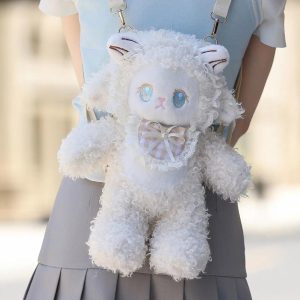 Lolita Sheep Plush Backpack Cute Kawaii Crossbody Soft Animal Bag Women