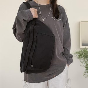 Minimalist Unisex Canvas Crossbody Bag, Personalized Embroidered Bag, Office Commuter Canvas Bags, School Bag, Large Capacity Shopping Bag