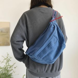 Minimalist Unisex Canvas Crossbody Bag, Personalized Embroidered Bag, Office Commuter Canvas Bags, School Bag, Large Capacity Shopping Bag